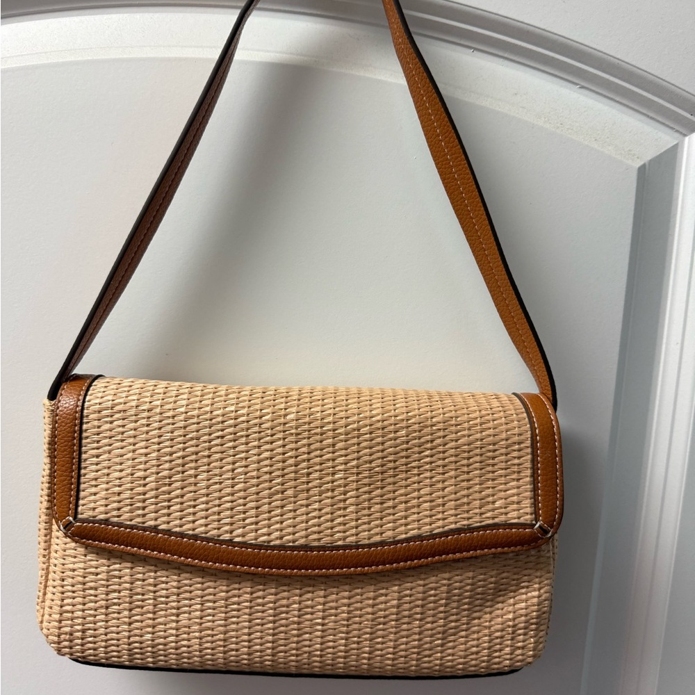 Vera Bradley Woven Straw Shoulder Bag with Tan Trim